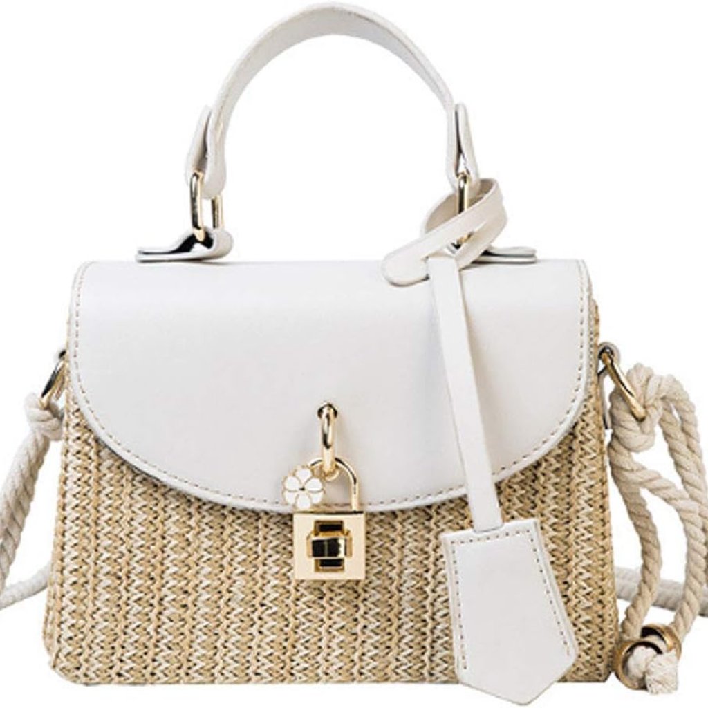 Women Mini Straw Woven Cross-Body Shoulder Bag Top-Handle Bag Handbag